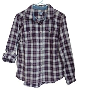 Carhartt Plaid Shirt Womens Button Up Roll Tab Sleeves Purple Size Small